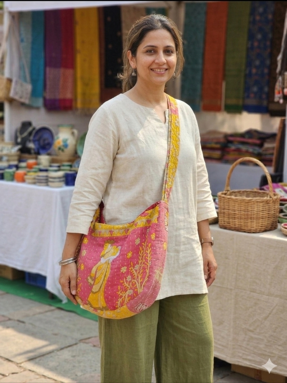 Handmade Upcycled Kantha Crossbody Hobo Shoulder Bag Reversible Boho Unique